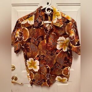 Vtg Go Barefoot In Paradise 70s Tiki Flower Hawaiian Shirt - Men Medium RARE!!